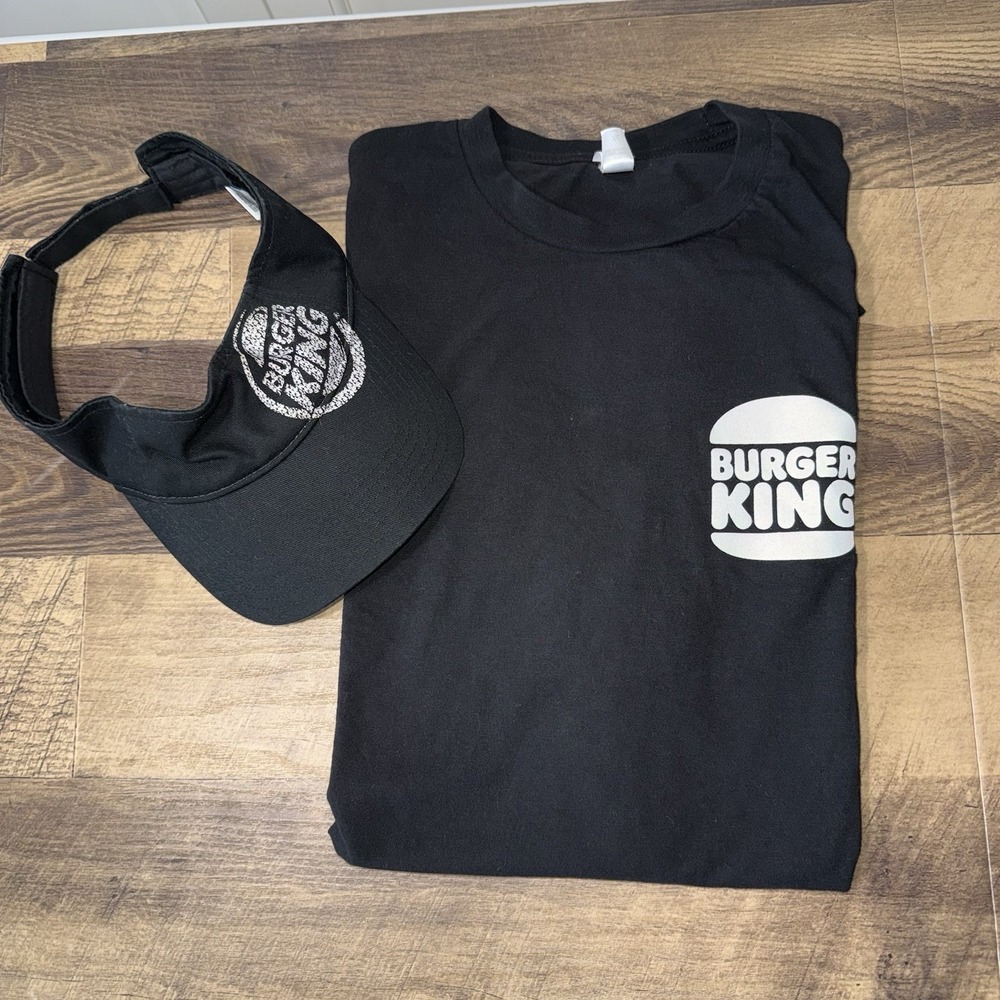 Authentic Burger King Crew T-Shirt XL & Strap Back Visor  Black Front/Back Logo